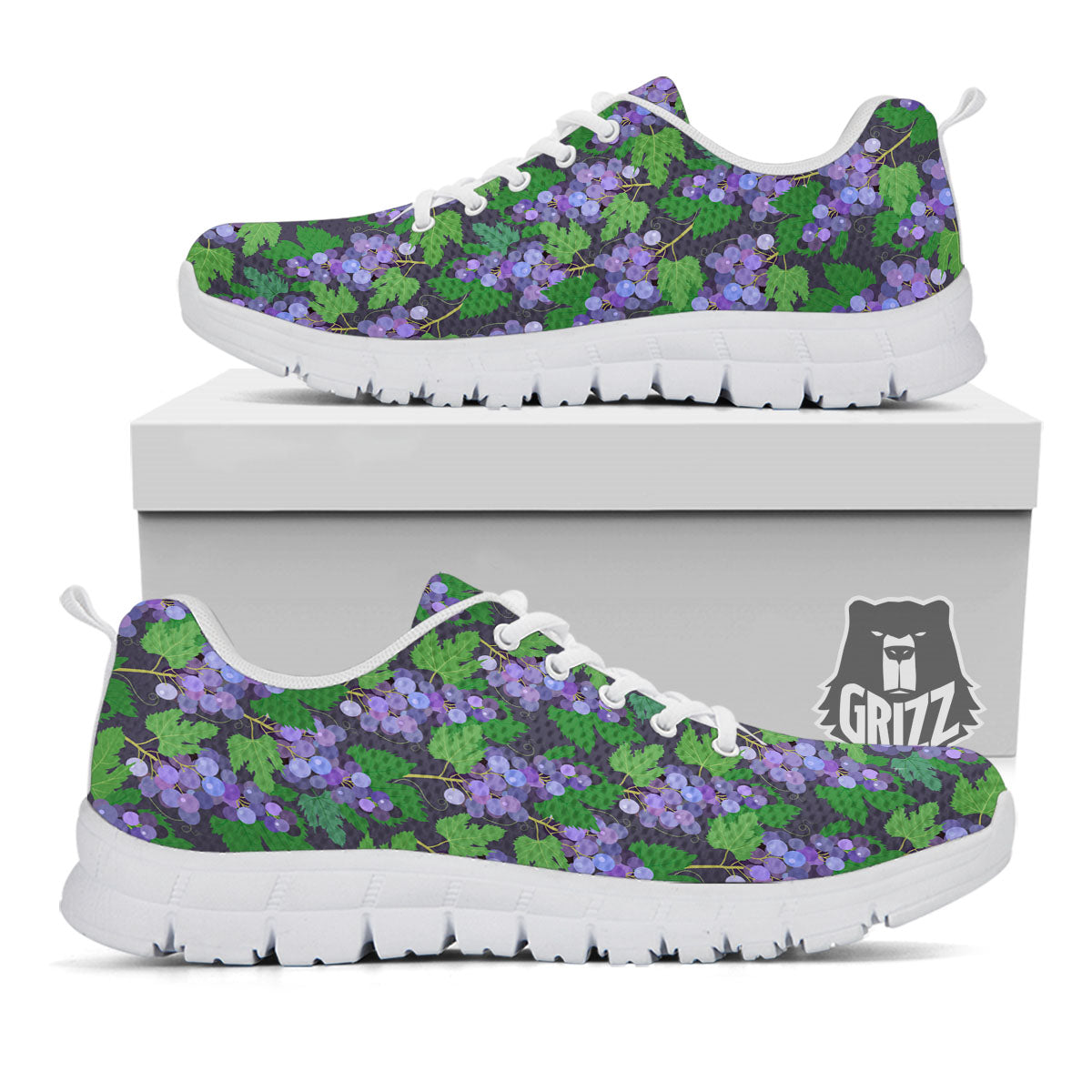 Purple Grapes Print Pattern White Sneaker-grizzshop