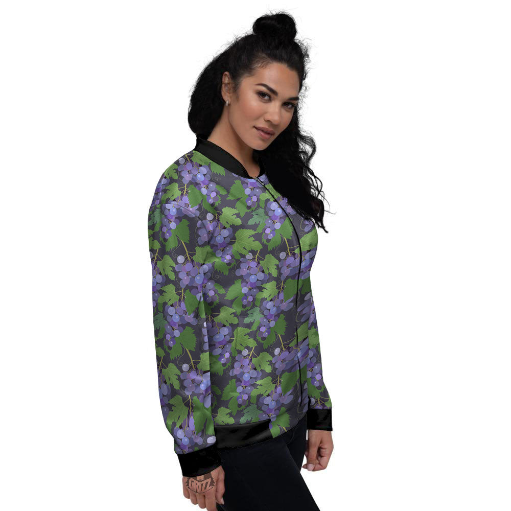 Purple Grapes Print Pattern Women's Bomber Jacket-grizzshop