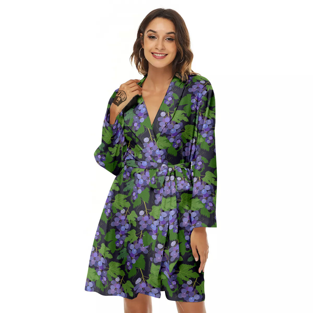 Purple Grapes Print Pattern Women's Robe-grizzshop