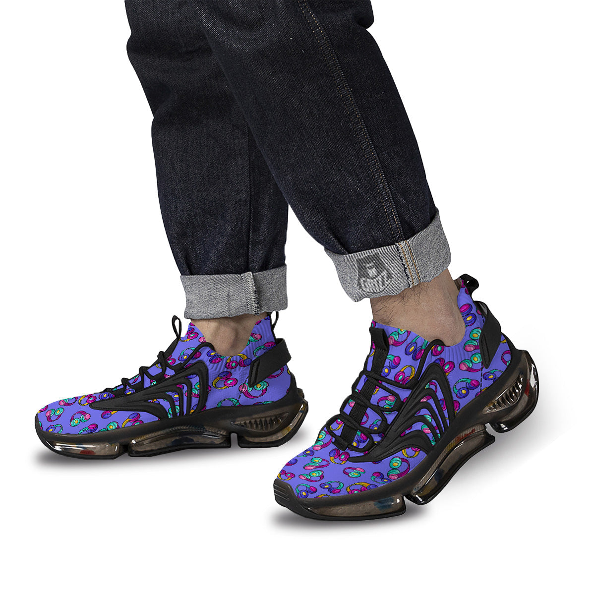 Purple Headphones Print Pattern Black Gym Shoes-grizzshop