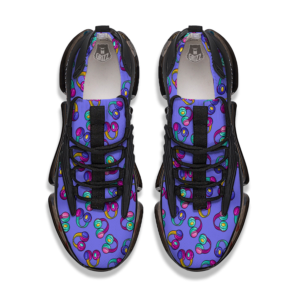 Purple Headphones Print Pattern Black Gym Shoes-grizzshop