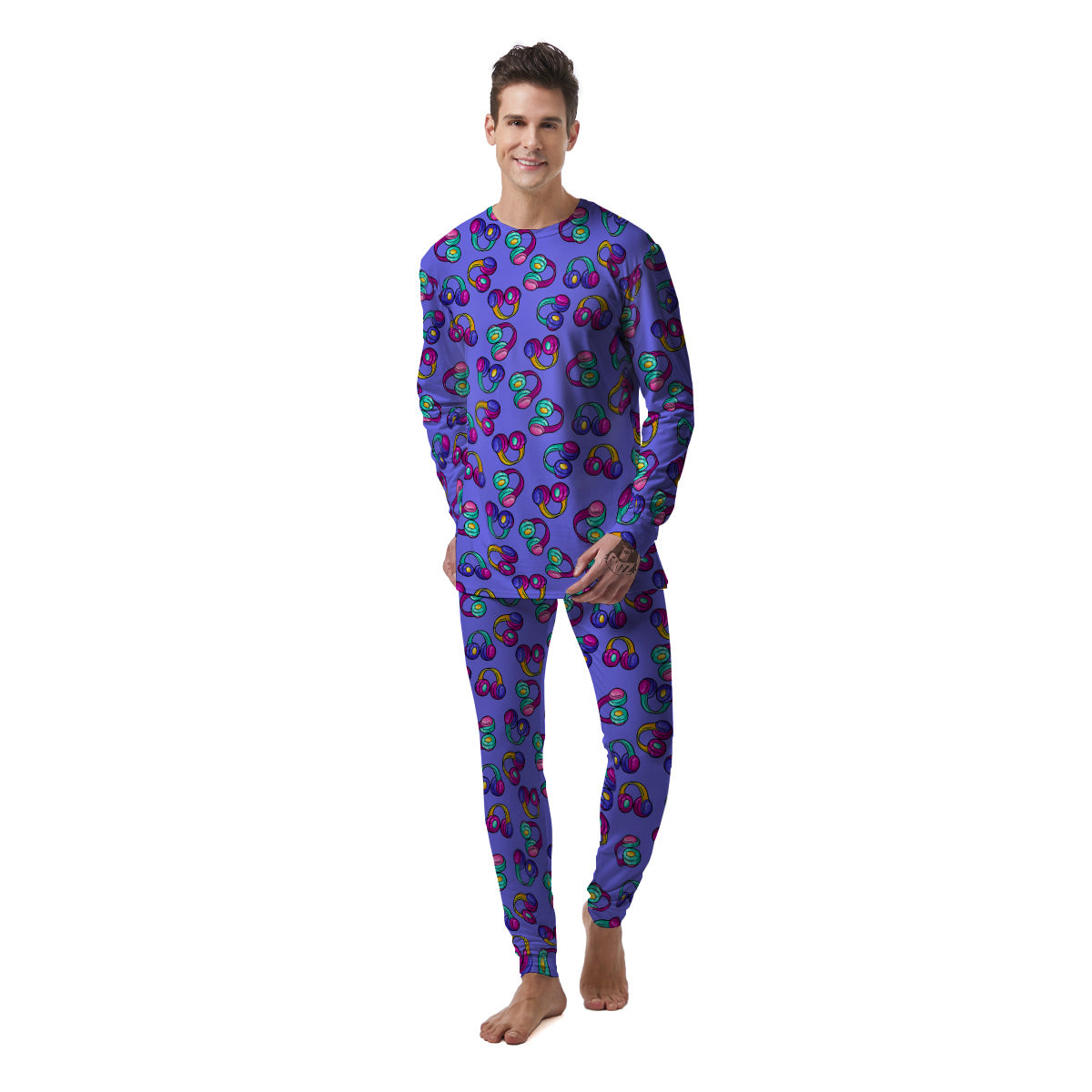 Purple Headphones Print Pattern Men's Pajamas-grizzshop