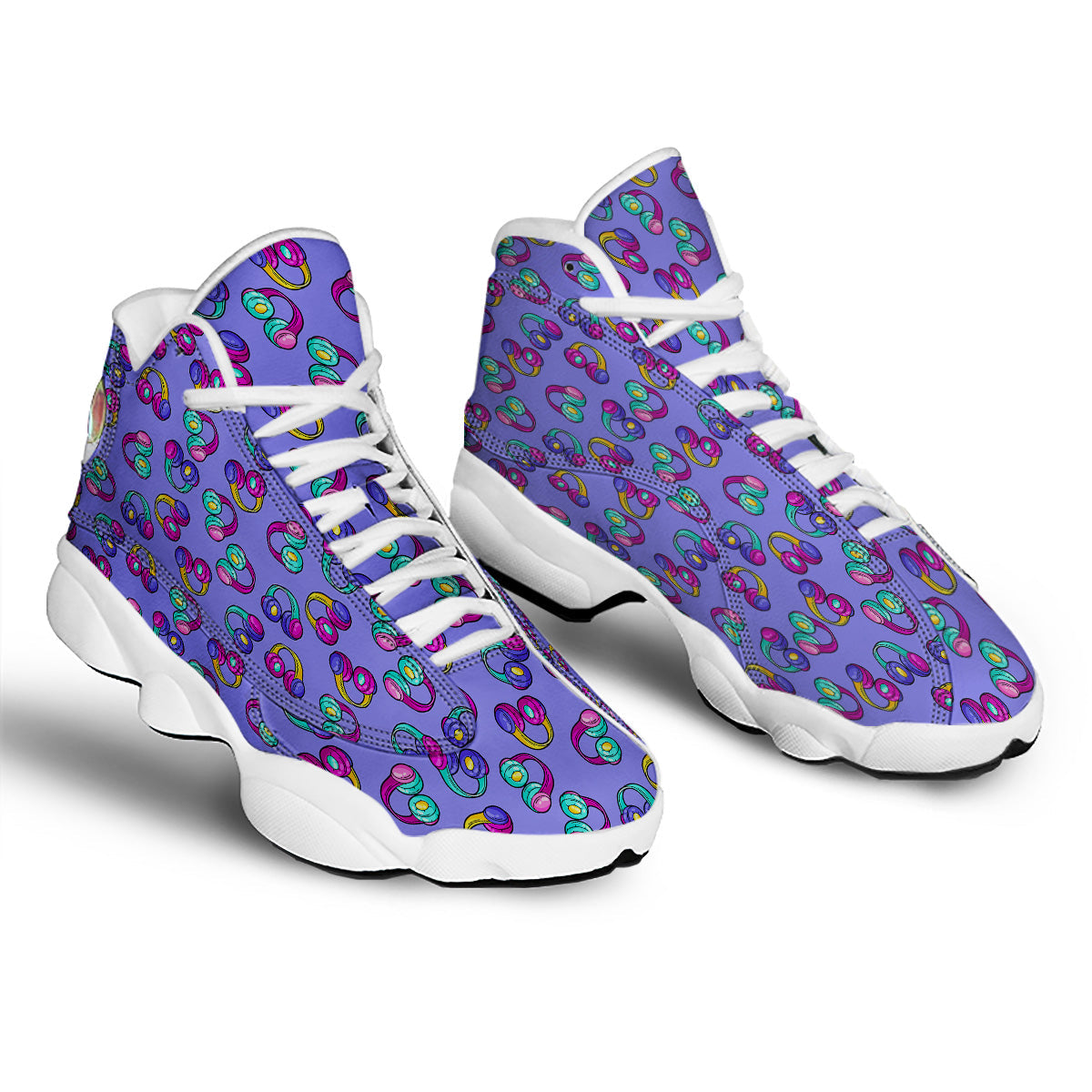 Purple Headphones Print Pattern White Basketball Shoes-grizzshop