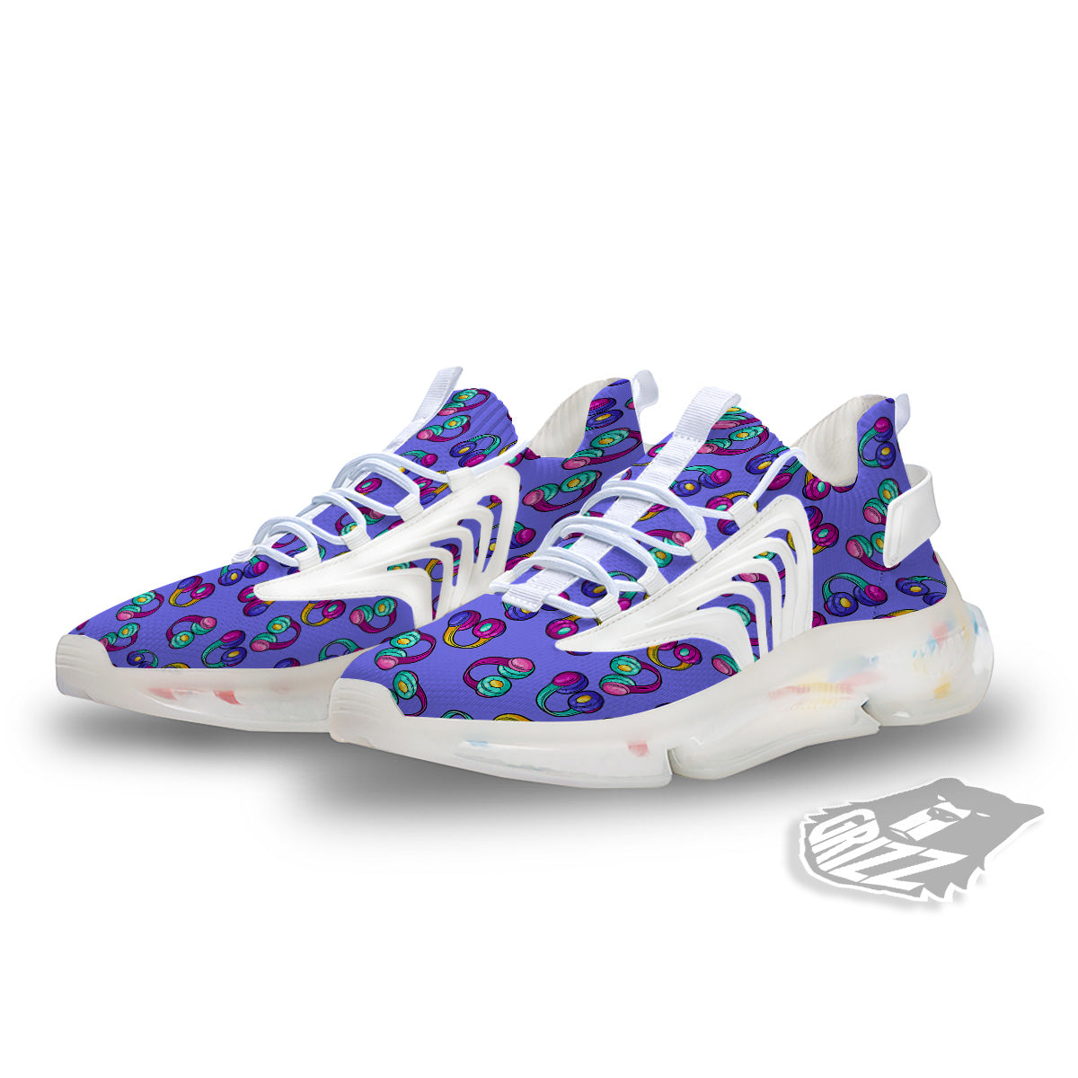 Purple Headphones Print Pattern White Gym Shoes-grizzshop