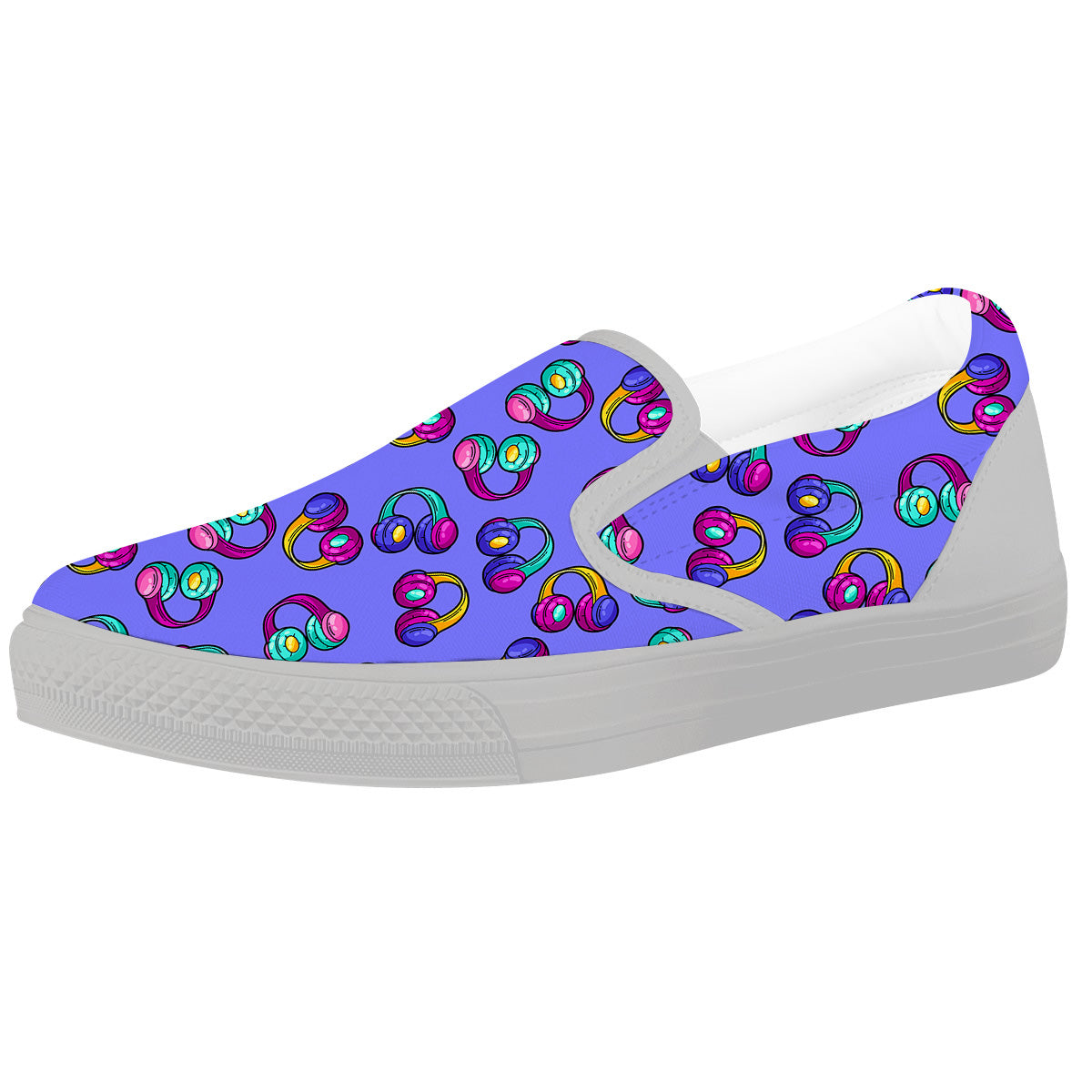 Purple Headphones Print Pattern White Slip On Shoes-grizzshop