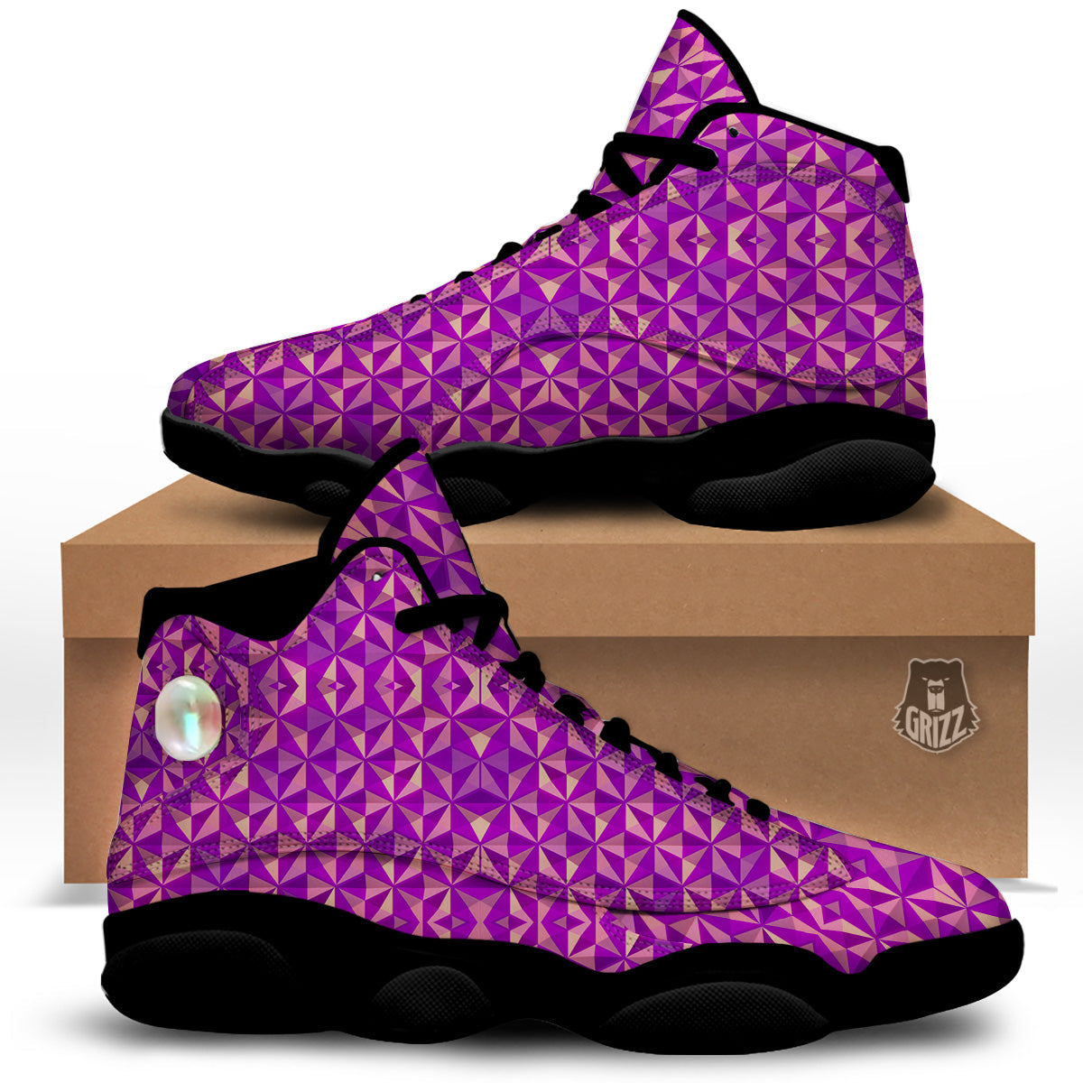 Purple Hexagonal Shape Print Pattern Black Basketball Shoes-grizzshop