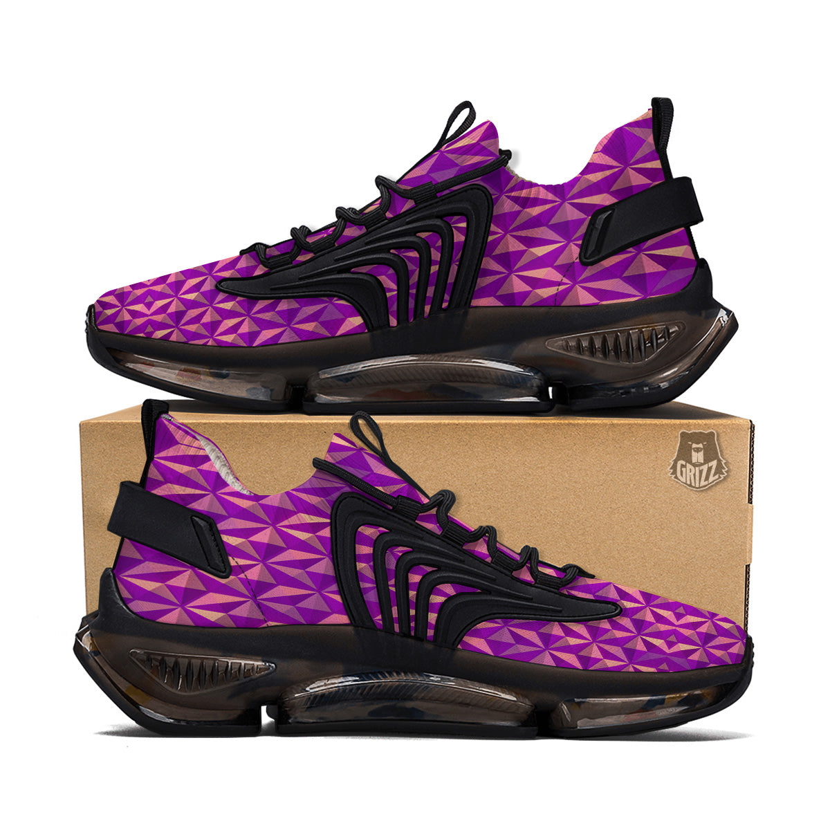 Purple Hexagonal Shape Print Pattern Black Gym Shoes-grizzshop