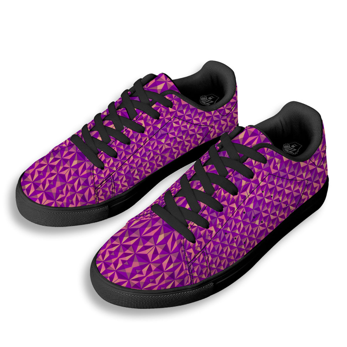 Purple Hexagonal Shape Print Pattern Black Low Top Sneakers-grizzshop