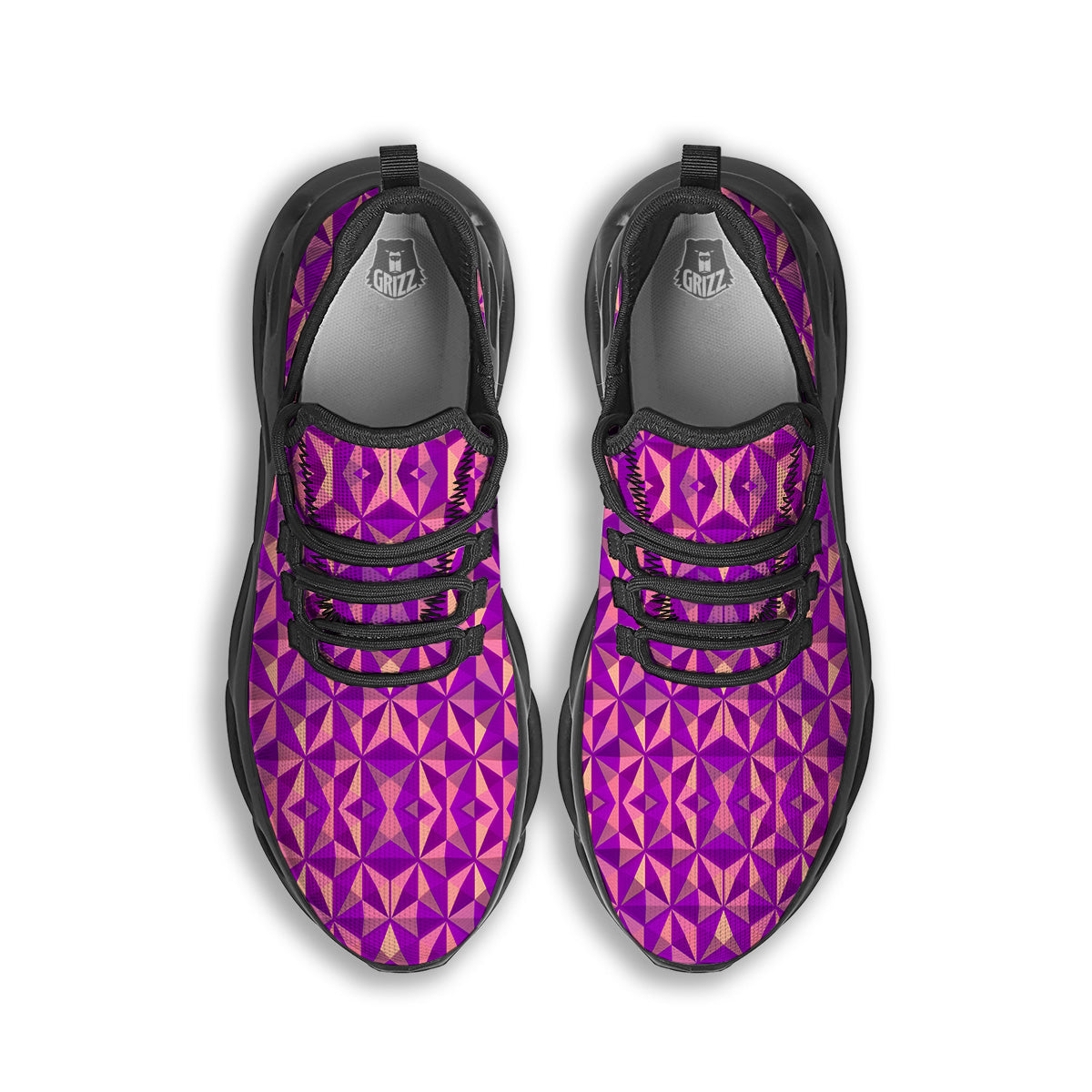 Purple Hexagonal Shape Print Pattern Black Running Shoes-grizzshop