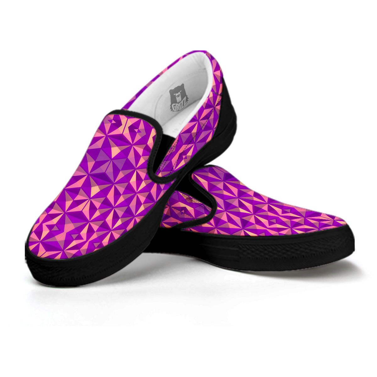 Purple Hexagonal Shape Print Pattern Black Slip On Shoes-grizzshop