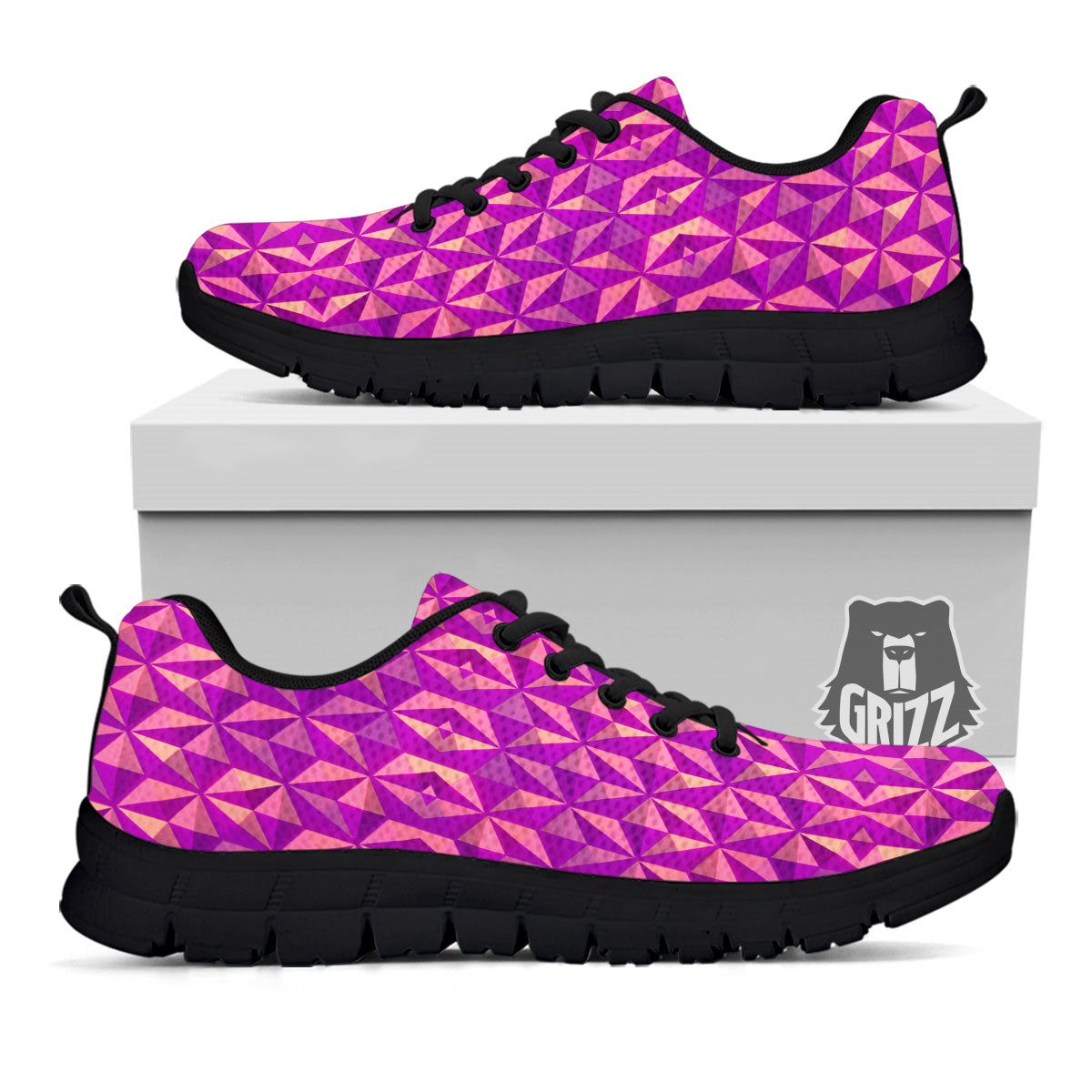 Purple Hexagonal Shape Print Pattern Black Sneaker-grizzshop