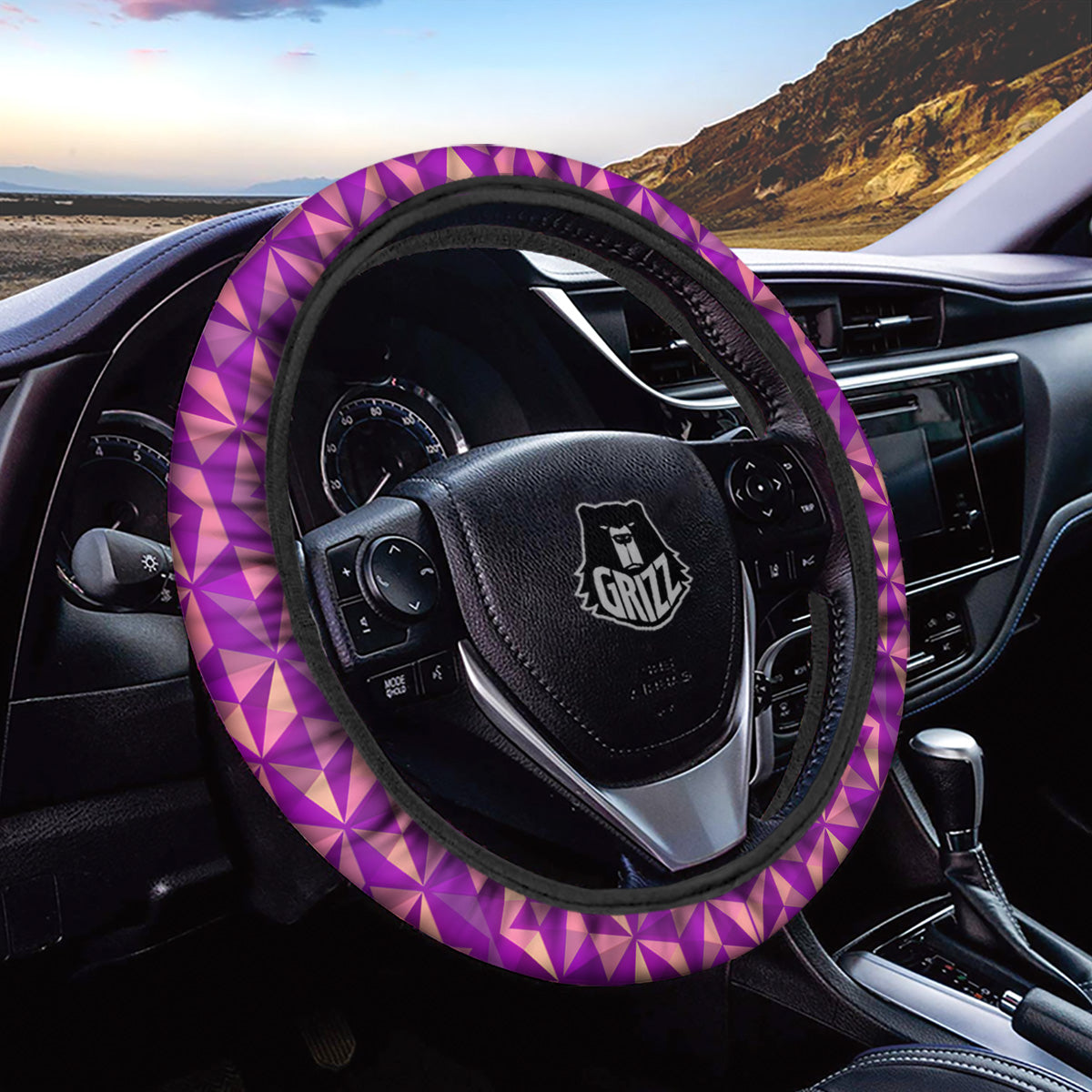 Purple Hexagonal Shape Print Pattern Car Steering Wheel Cover-grizzshop