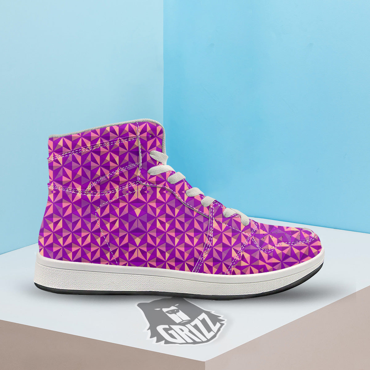 Purple Hexagonal Shape Print Pattern High Top Sneakers-grizzshop