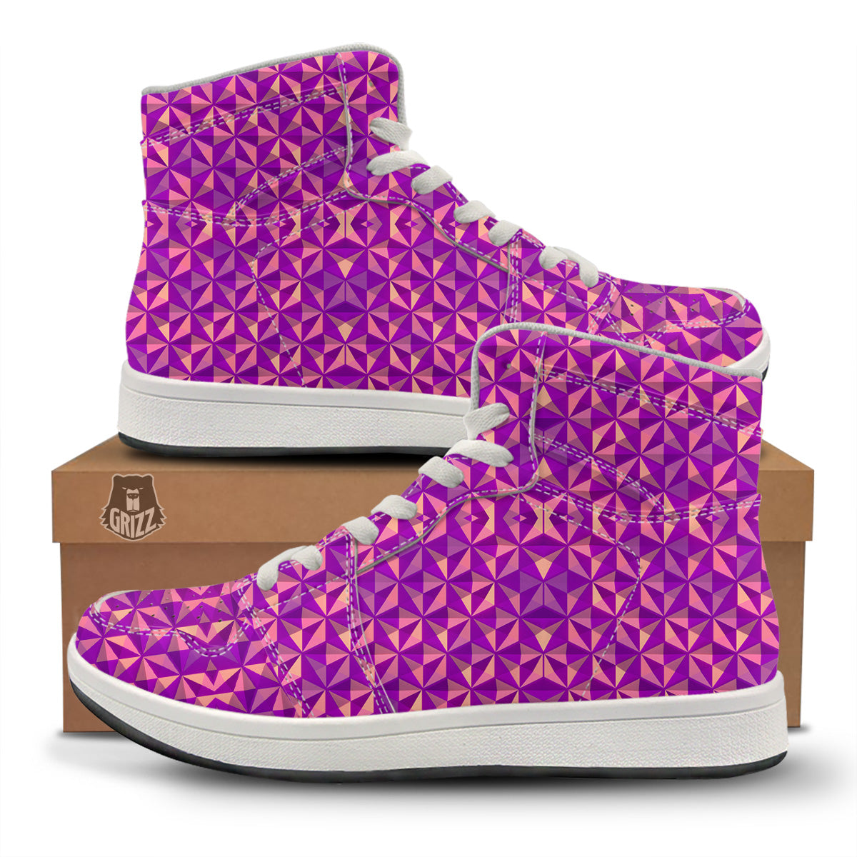 Purple Hexagonal Shape Print Pattern High Top Sneakers-grizzshop