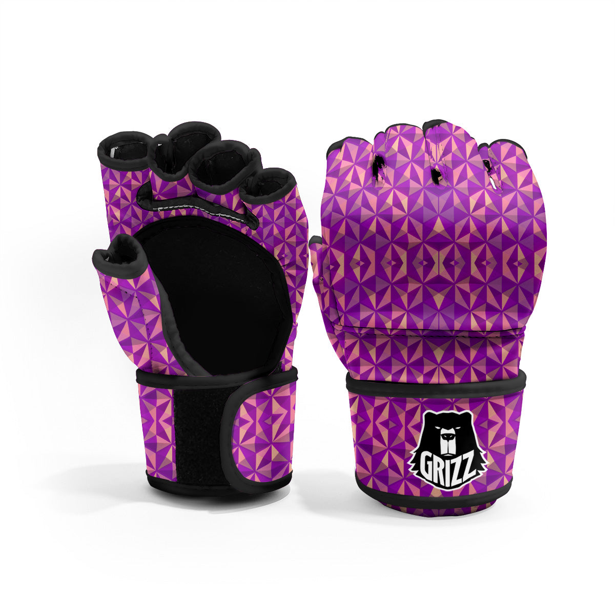 Purple Hexagonal Shape Print Pattern MMA Gloves-grizzshop