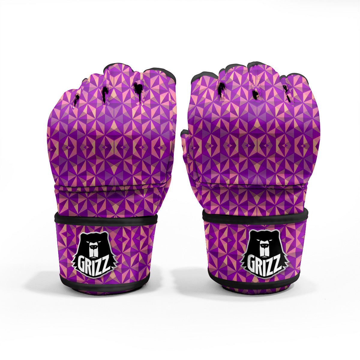 Purple Hexagonal Shape Print Pattern MMA Gloves-grizzshop