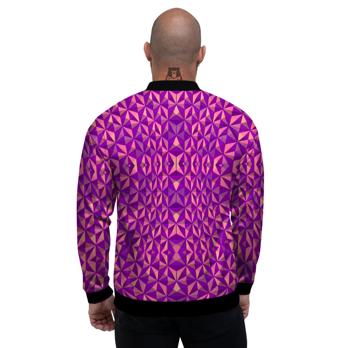 Purple Hexagonal Shape Print Pattern Men's Bomber Jacket-grizzshop