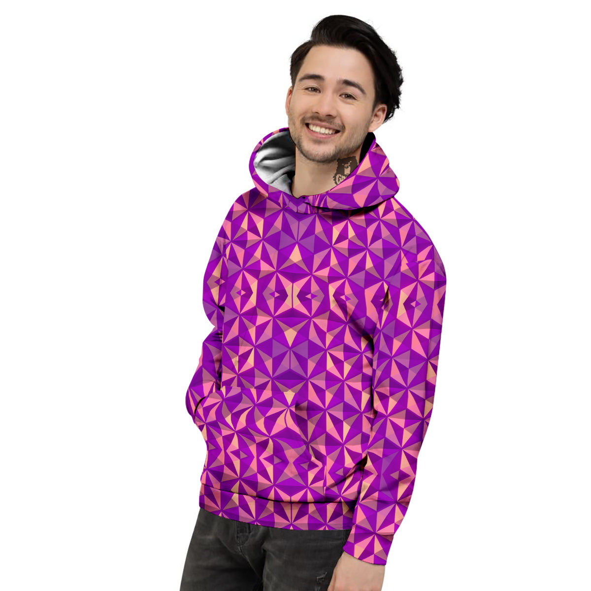 Purple Hexagonal Shape Print Pattern Men's Hoodie-grizzshop