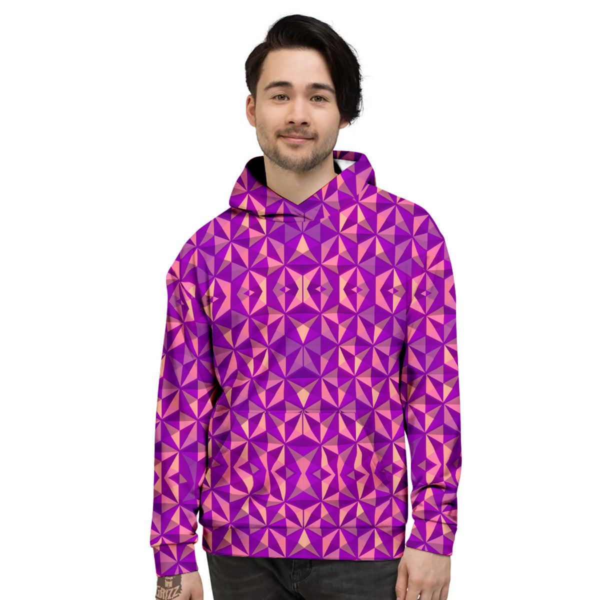 Purple Hexagonal Shape Print Pattern Men's Hoodie-grizzshop