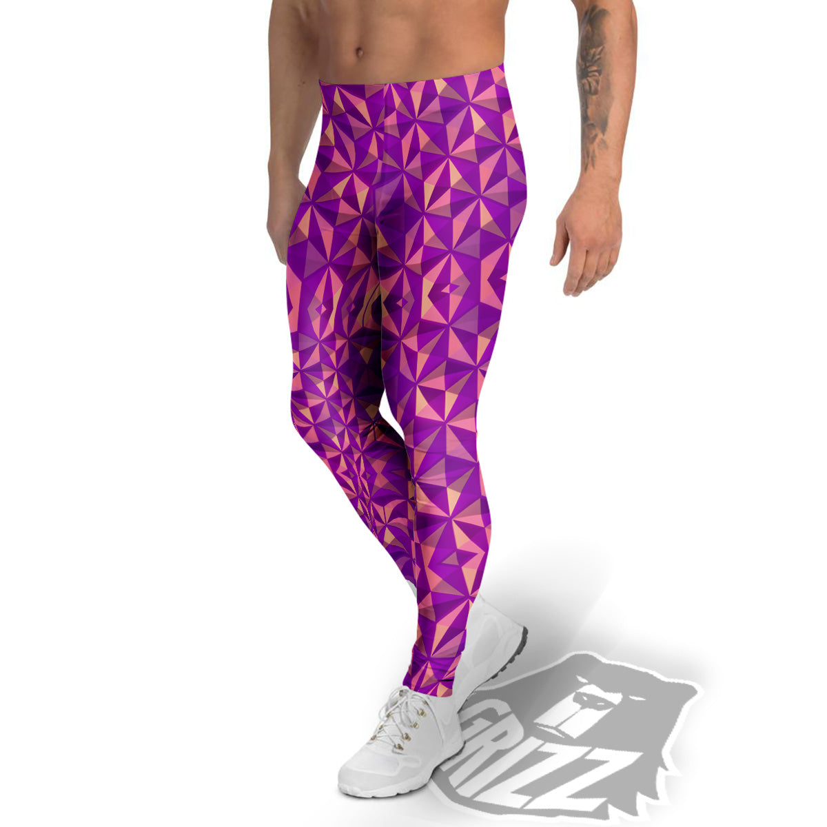 Purple Hexagonal Shape Print Pattern Men's Leggings-grizzshop