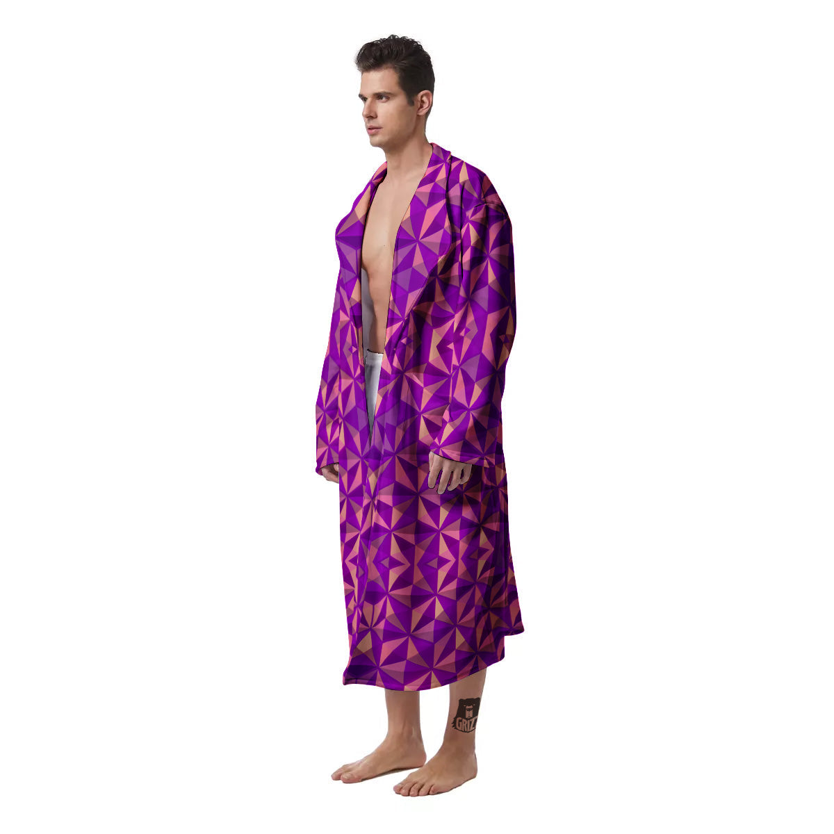 Purple Hexagonal Shape Print Pattern Men's Robe-grizzshop