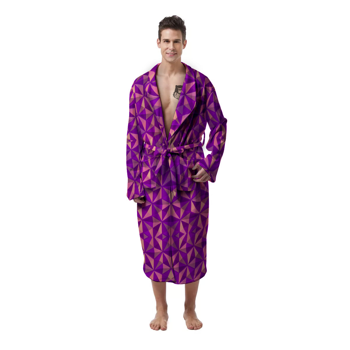 Purple Hexagonal Shape Print Pattern Men's Robe-grizzshop