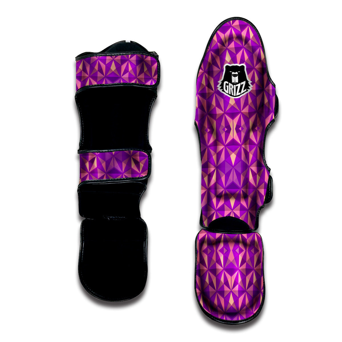 Purple Hexagonal Shape Print Pattern Muay Thai Shin Guards-grizzshop