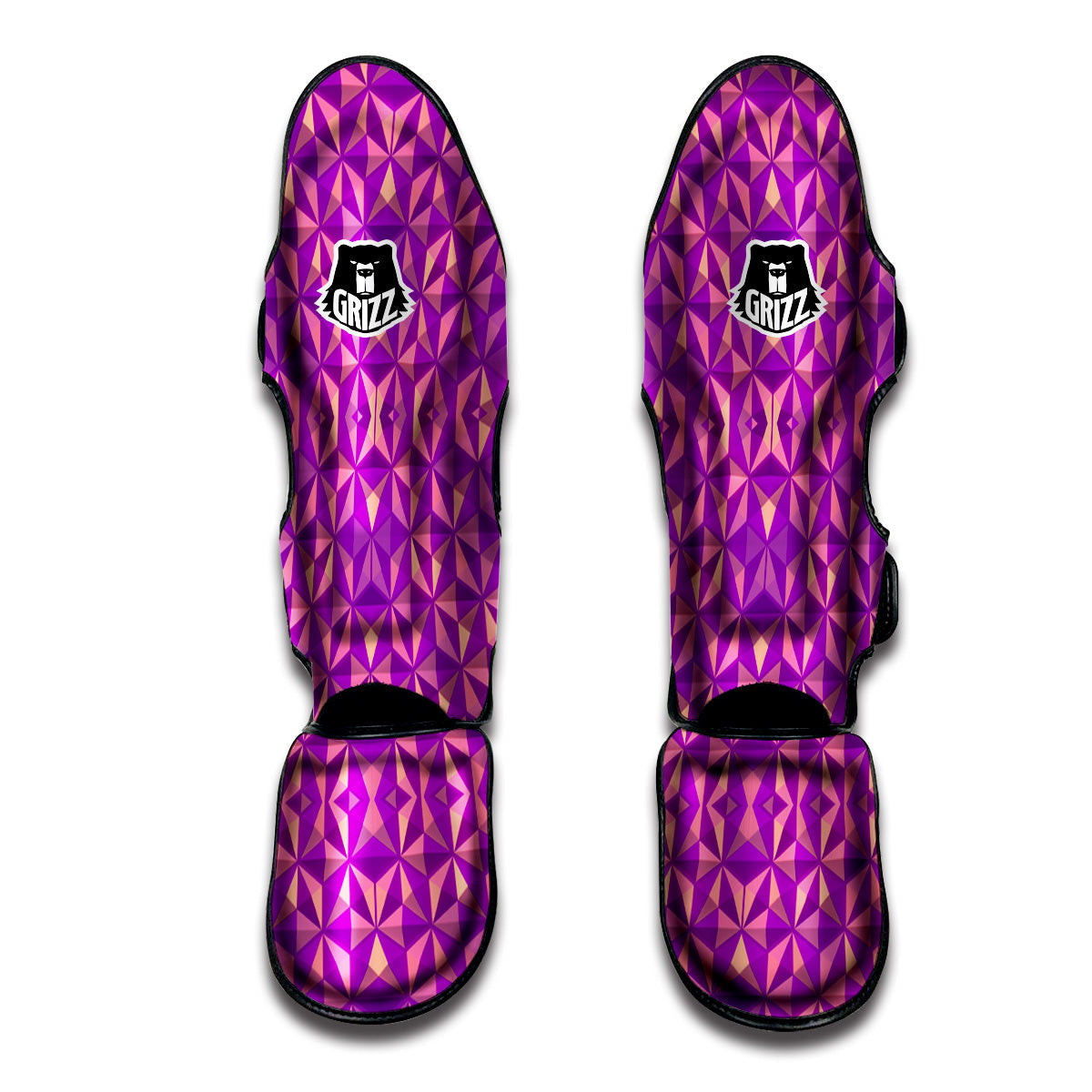 Purple Hexagonal Shape Print Pattern Muay Thai Shin Guards-grizzshop