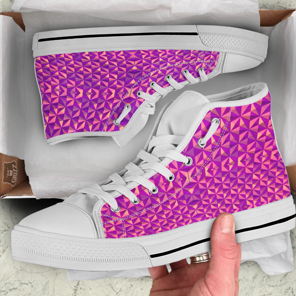 Purple Hexagonal Shape Print Pattern White High Top Shoes-grizzshop
