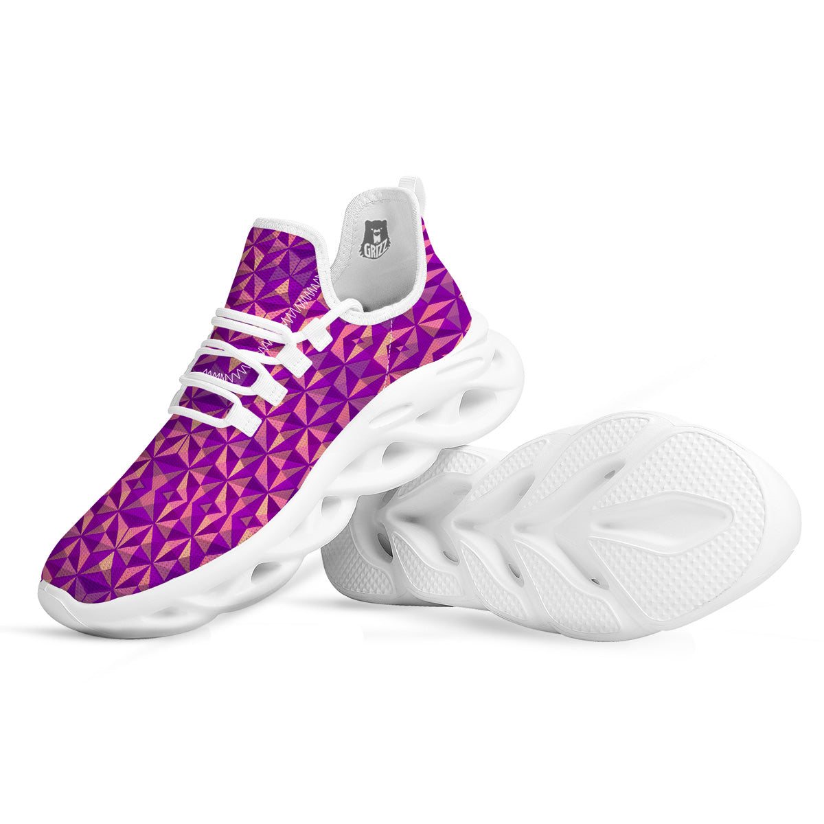Purple Hexagonal Shape Print Pattern White Running Shoes-grizzshop