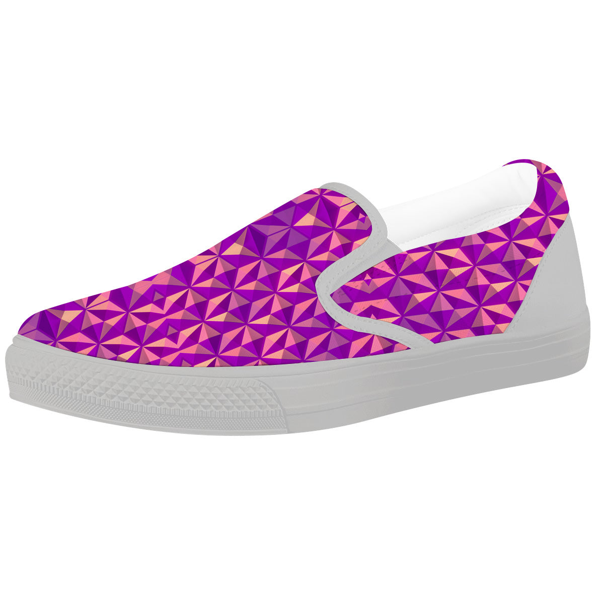 Purple Hexagonal Shape Print Pattern White Slip On Shoes-grizzshop