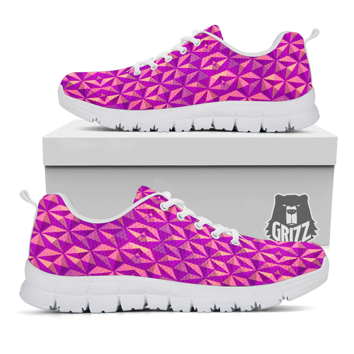 Purple Hexagonal Shape Print Pattern White Sneaker-grizzshop