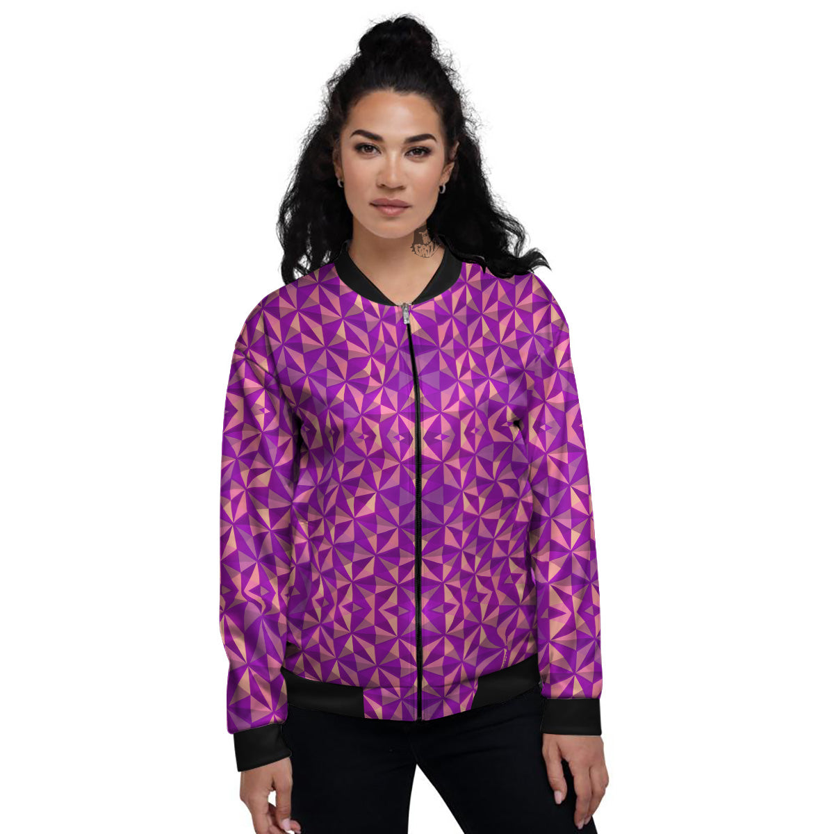 Purple Hexagonal Shape Print Pattern Women's Bomber Jacket-grizzshop