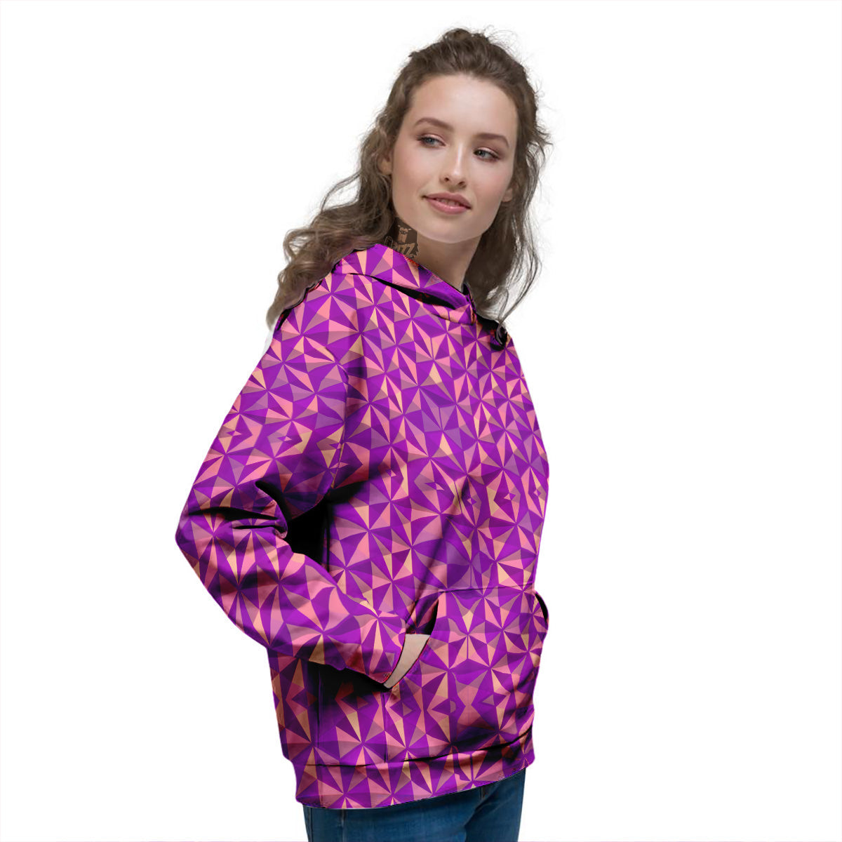 Purple Hexagonal Shape Print Pattern Women's Hoodie-grizzshop