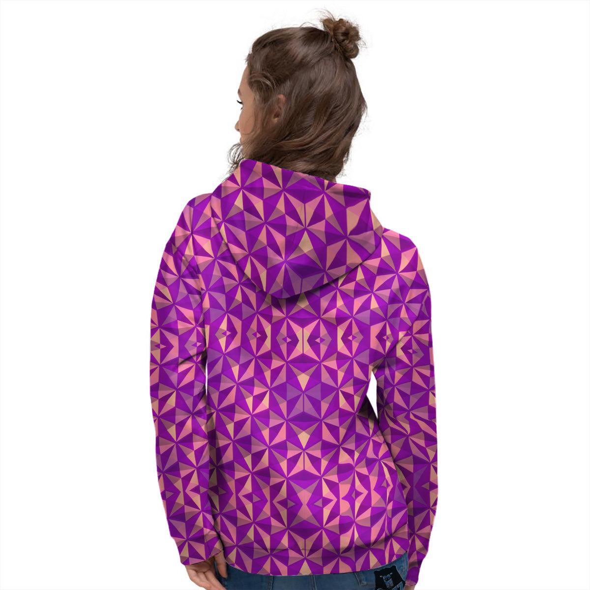 Purple Hexagonal Shape Print Pattern Women's Hoodie-grizzshop