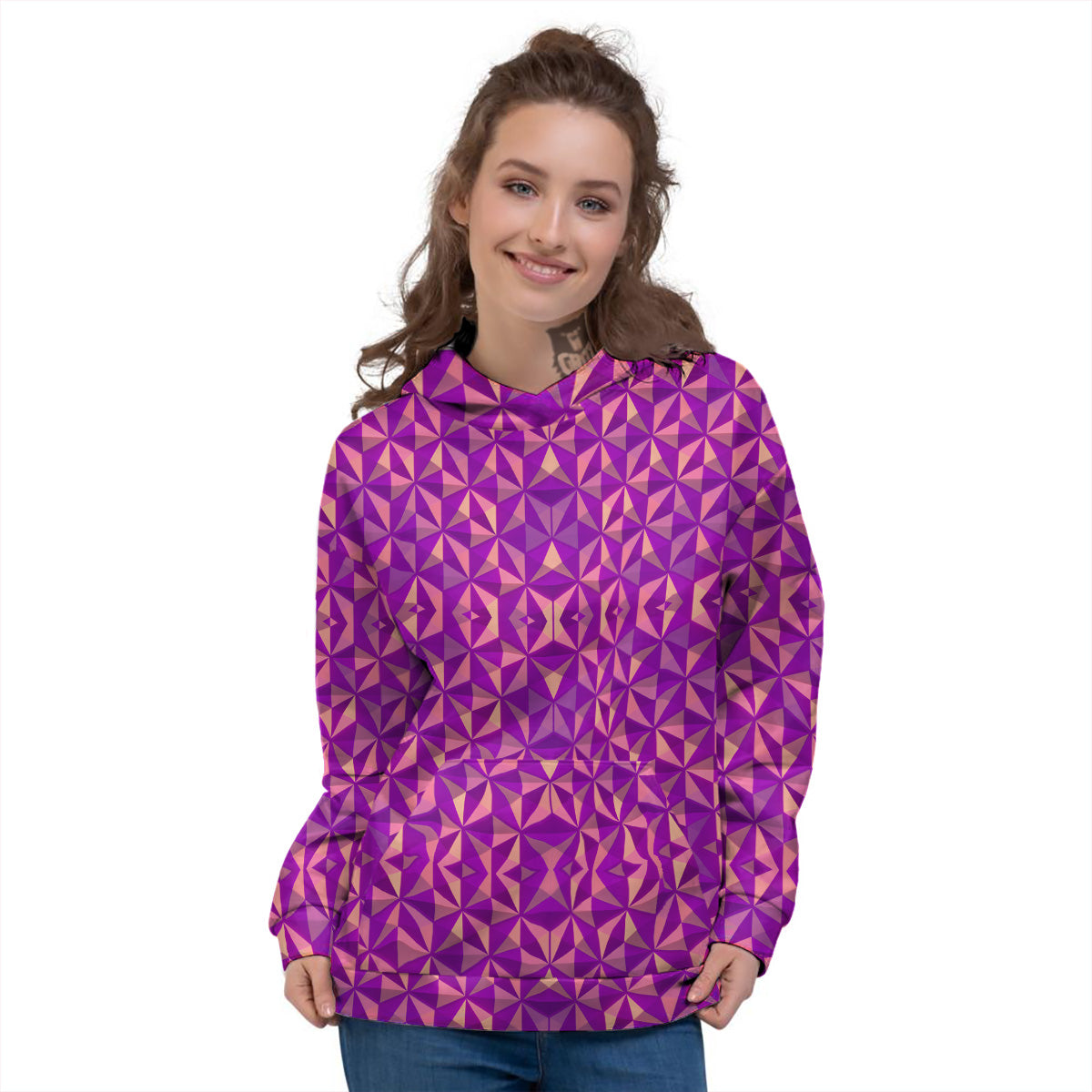 Purple Hexagonal Shape Print Pattern Women's Hoodie-grizzshop