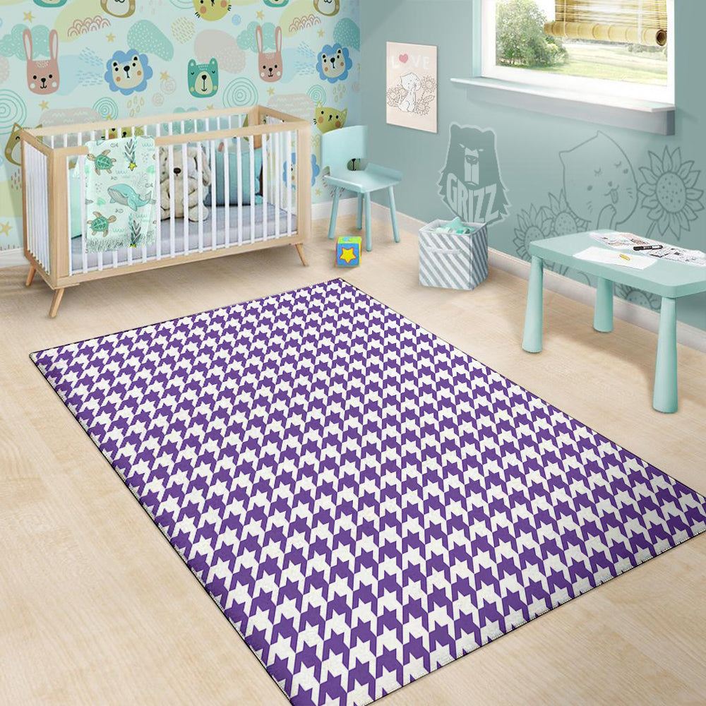Purple Houndstooth Print Floor Mat-grizzshop