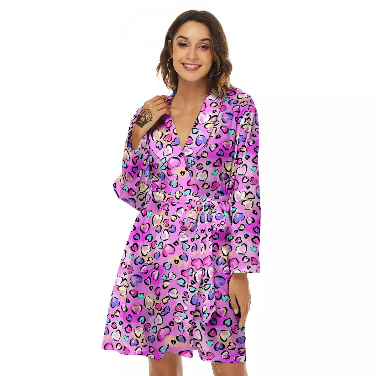 Purple Leopard Heart Colorful Print Pattern Women's Robe-grizzshop