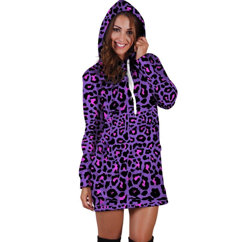 Purple Leopard Hoodie Dress-grizzshop