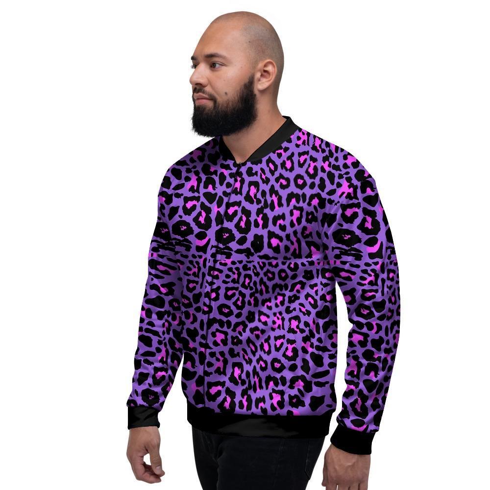 Purple Leopard Men's Bomber Jacket-grizzshop