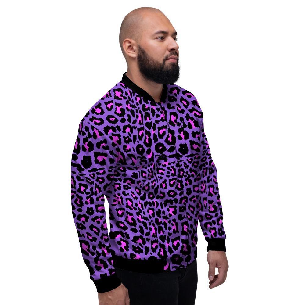 Purple Leopard Men's Bomber Jacket-grizzshop