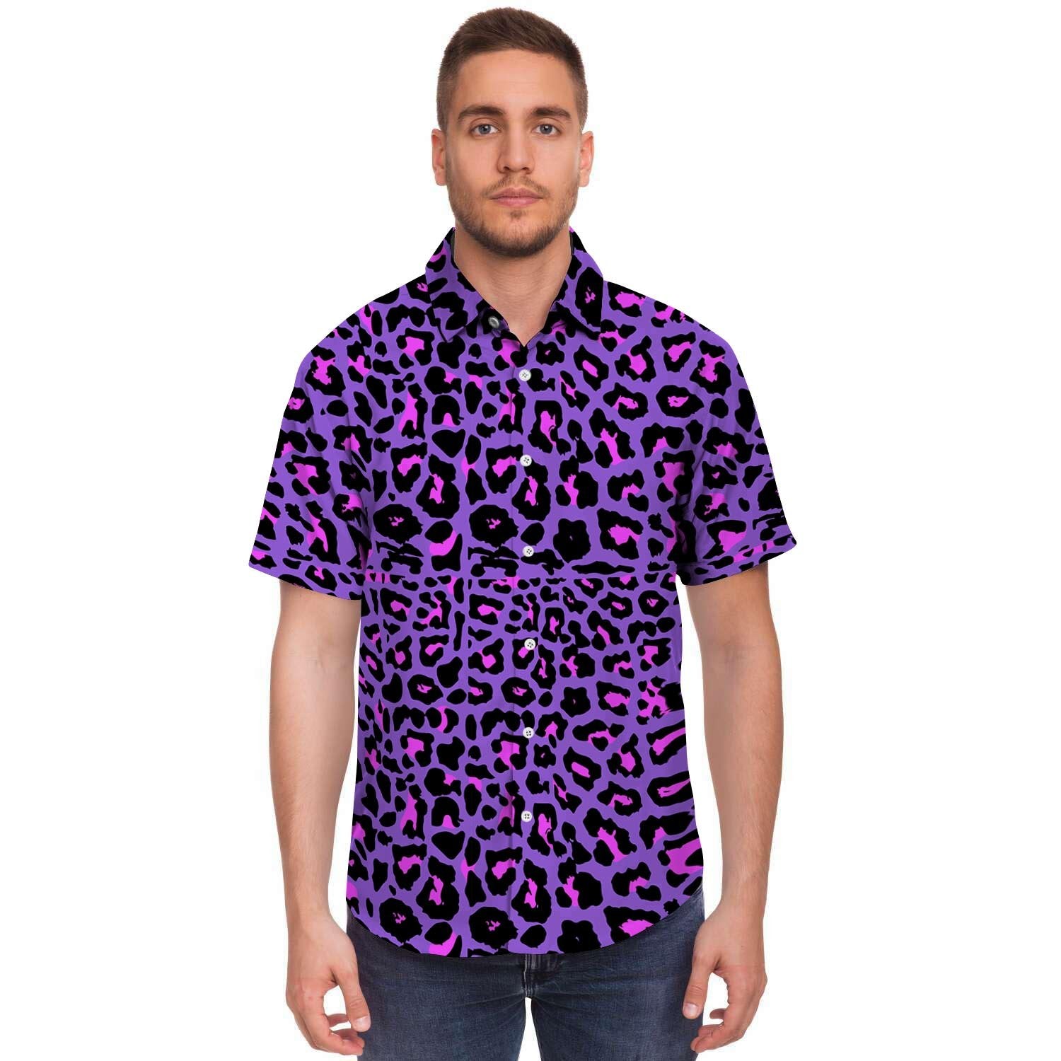 Purple Leopard Men's Short Sleeve Shirt-grizzshop