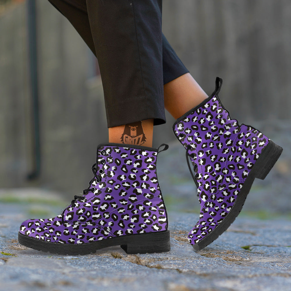Purple Leopard Print Pattern Leather Boots-grizzshop