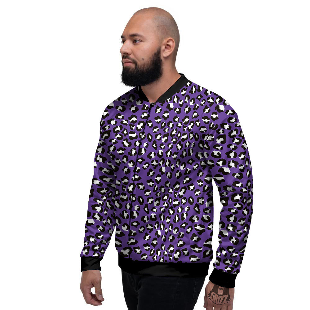 Purple Leopard Print Pattern Men's Bomber Jacket-grizzshop