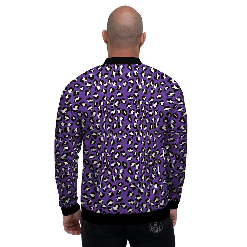 Purple Leopard Print Pattern Men's Bomber Jacket-grizzshop