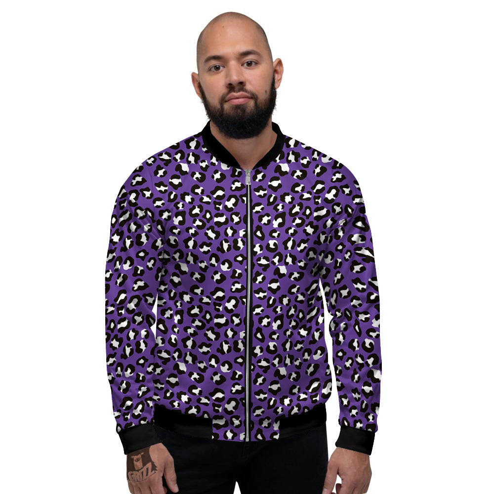 Purple Leopard Print Pattern Men's Bomber Jacket-grizzshop
