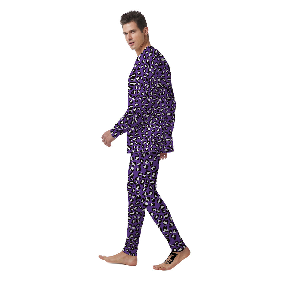 Purple Leopard Print Pattern Men's Pajamas-grizzshop