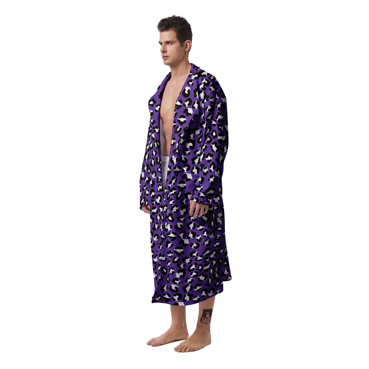 Purple Leopard Print Pattern Men's Robe-grizzshop