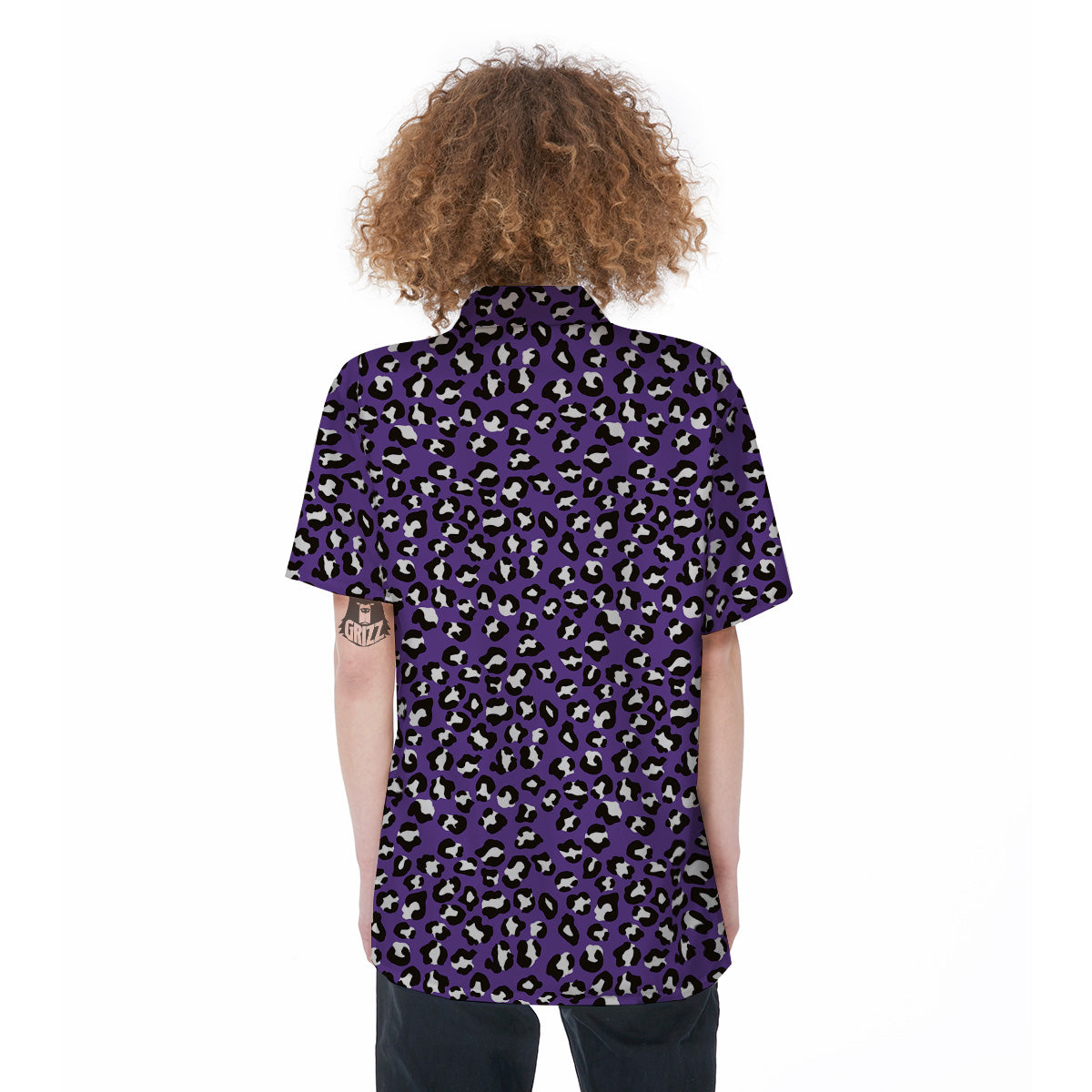 Purple Leopard Print Pattern Women's Short Sleeve Shirts-grizzshop