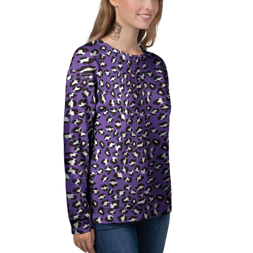 Purple Leopard Print Pattern Women's Sweatshirt-grizzshop